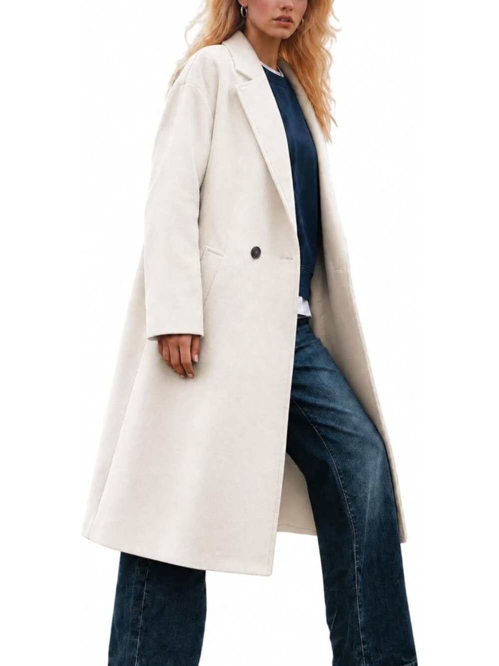 Chic Oversized Wool Blend Peacoat - Double Breasted Long Coat for Women
